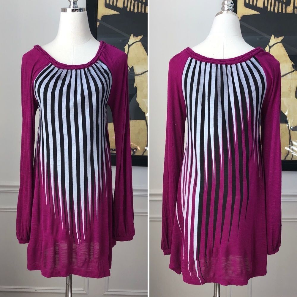 Industry Shift Dress Magenta Bold Stripe S